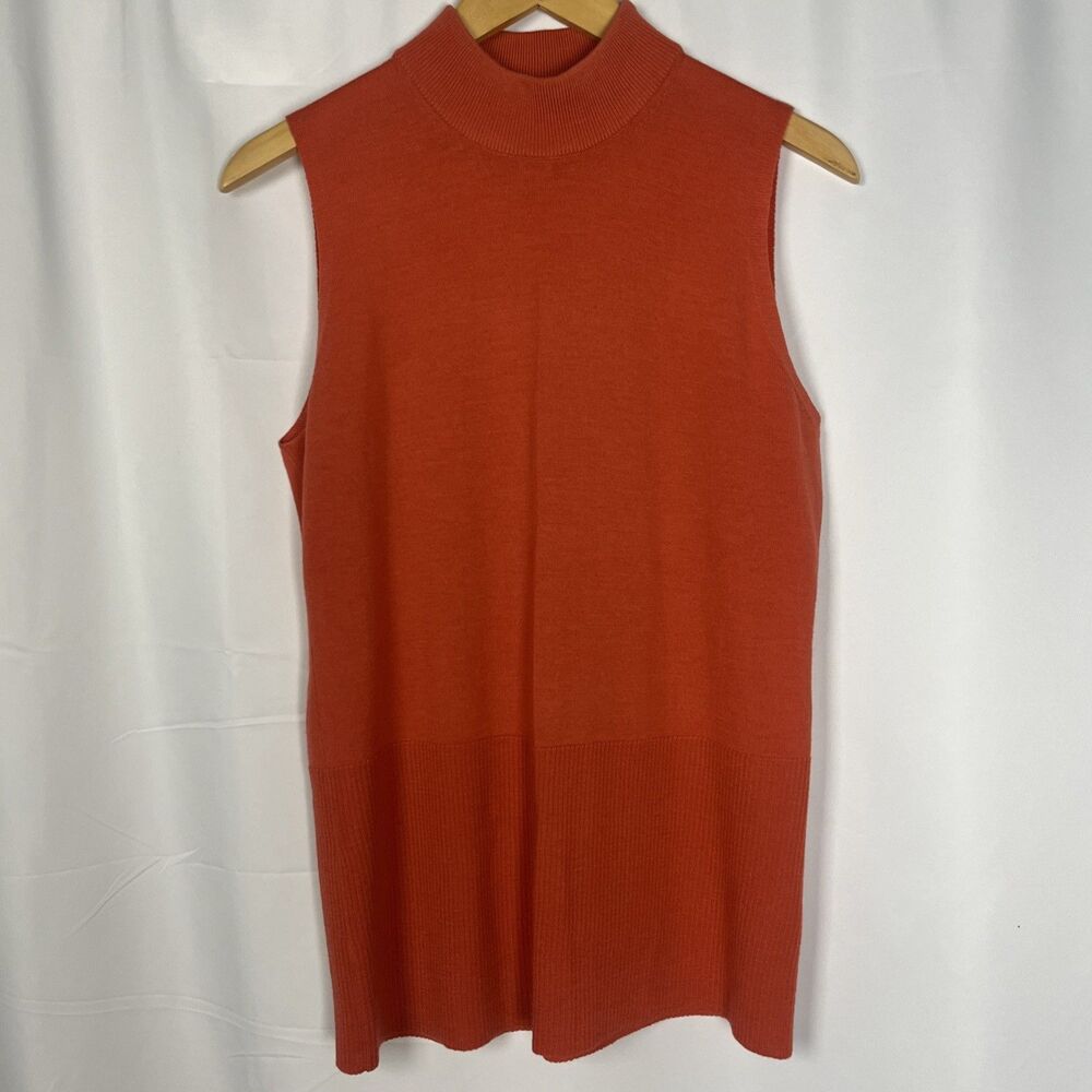 Doncaster Womens Size Large 100% Wool Orange Mock Neck Sleeveless Sweater - Picture 3 of 9